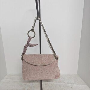 Vintage Gap Bag Pink Gold Velour Boho Fairy Gypsy Mini Metallic Pearls Brass